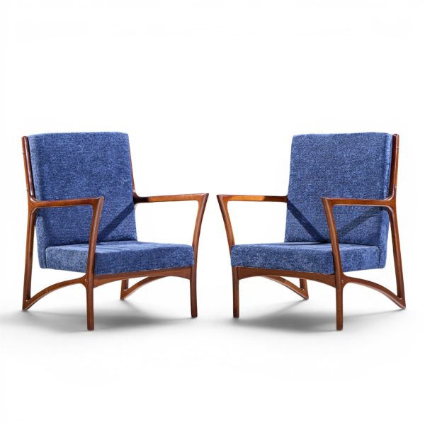 Ico Parisi Style Mid Century Italian Sculpted Mahogany Lounge Chairs - Pair