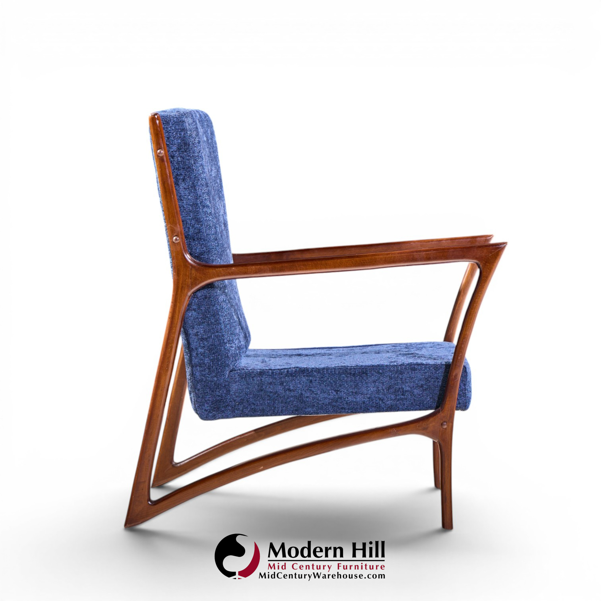 Ico Parisi Style Mid Century Italian Sculpted Mahogany Lounge Chairs - Pair