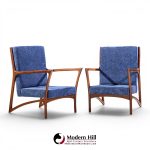 Ico Parisi Style Mid Century Italian Sculpted Mahogany Lounge Chairs - Pair