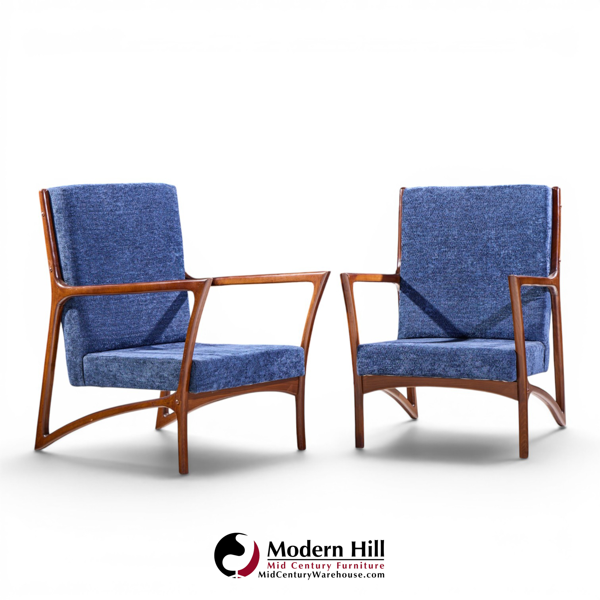 Ico Parisi Style Mid Century Italian Sculpted Mahogany Lounge Chairs - Pair