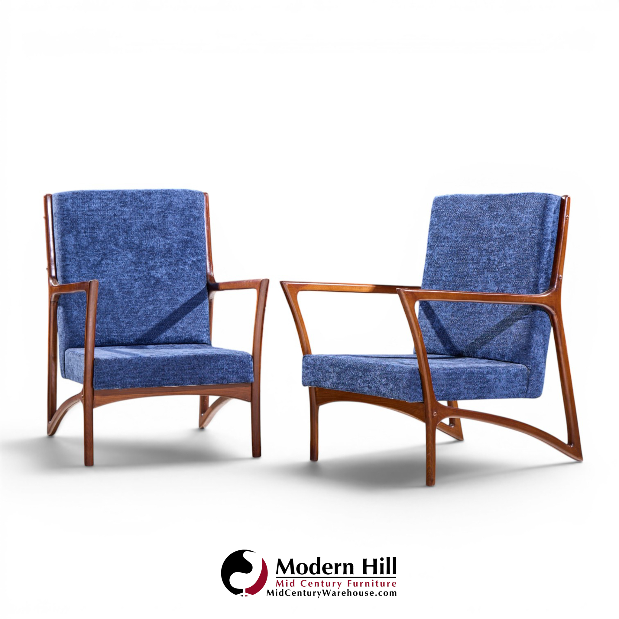 Ico Parisi Style Mid Century Italian Sculpted Mahogany Lounge Chairs - Pair