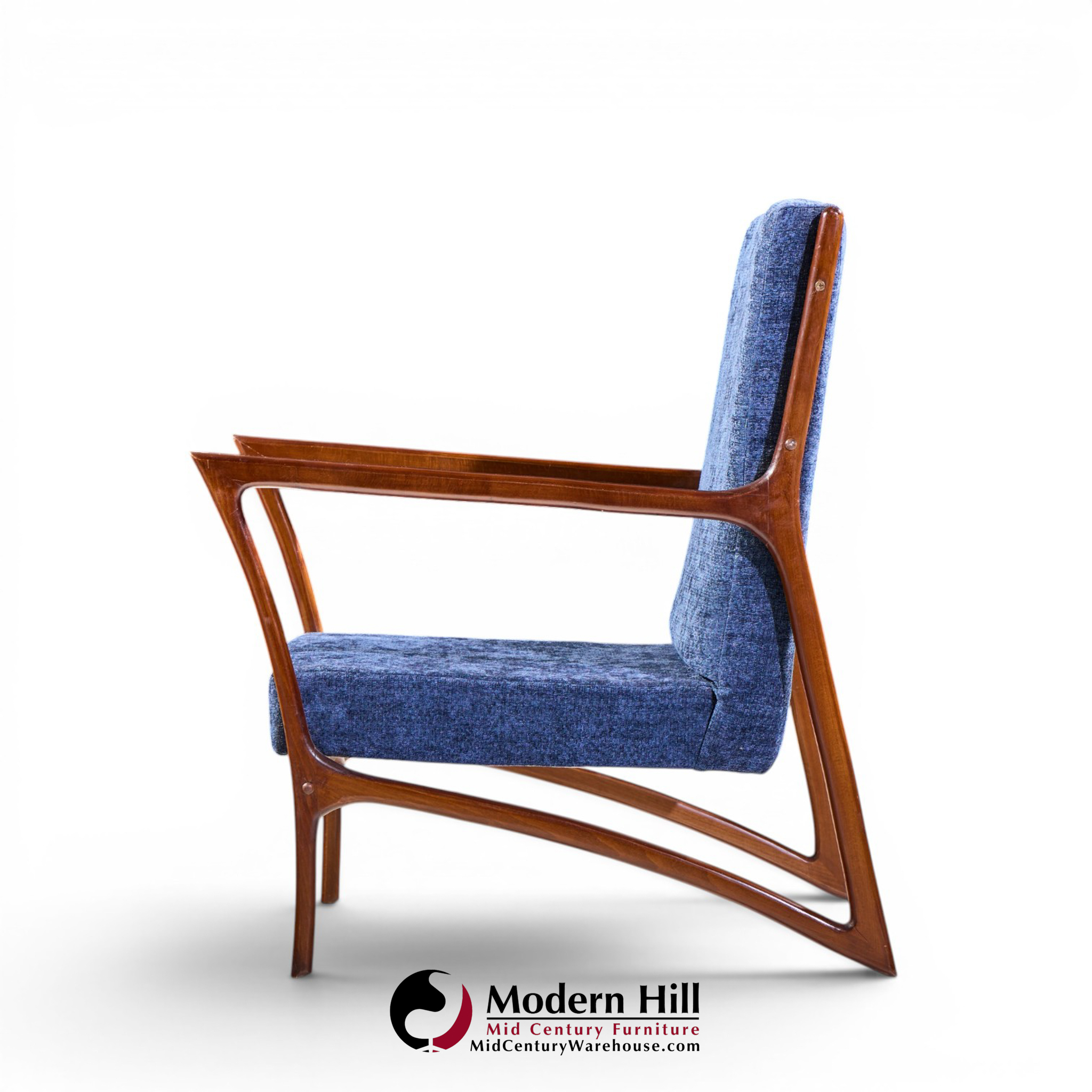 Ico Parisi Style Mid Century Italian Sculpted Mahogany Lounge Chairs - Pair