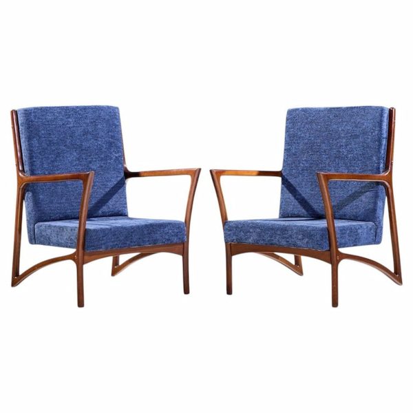 Ico Parisi Style Mid Century Italian Sculpted Mahogany Lounge Chairs - Pair