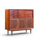 Jack Cartwright for Founders Mid Century Walnut and Cane Bar Cabinet | Mid Century Modern Furniture - Mid Century Furniture Chicago Jack Cartwright for Founders Mid Century Walnut and Cane Bar Cabinet