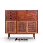 Jack Cartwright for Founders Mid Century Walnut and Cane Bar Cabinet | Mid Century Modern Furniture - Mid Century Furniture Chicago Jack Cartwright for Founders Mid Century Walnut and Cane Bar Cabinet