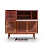 Jack Cartwright for Founders Mid Century Walnut and Cane Bar Cabinet | Mid Century Modern Furniture - Mid Century Furniture Chicago Jack Cartwright for Founders Mid Century Walnut and Cane Bar Cabinet
