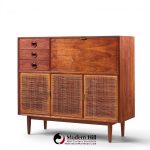 Jack Cartwright for Founders Mid Century Walnut and Cane Bar Cabinet | Mid Century Modern Furniture - Mid Century Furniture Chicago Jack Cartwright for Founders Mid Century Walnut and Cane Bar Cabinet