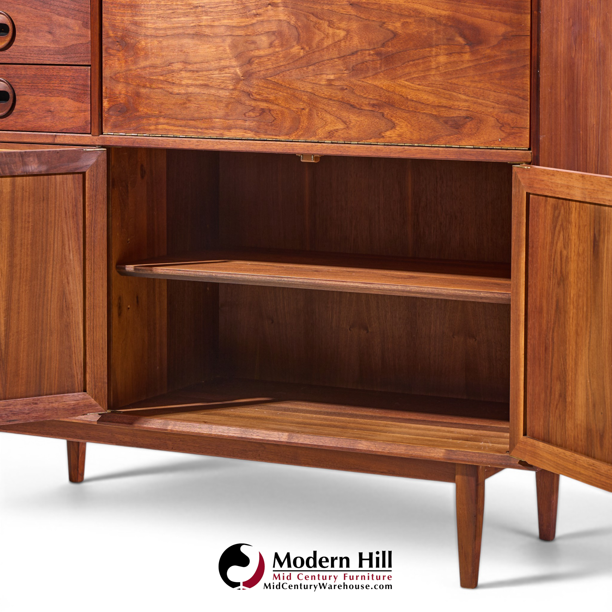Jack Cartwright for Founders Mid Century Walnut and Cane Bar Cabinet | Mid Century Modern Furniture - Mid Century Furniture Chicago Jack Cartwright for Founders Mid Century Walnut and Cane Bar Cabinet