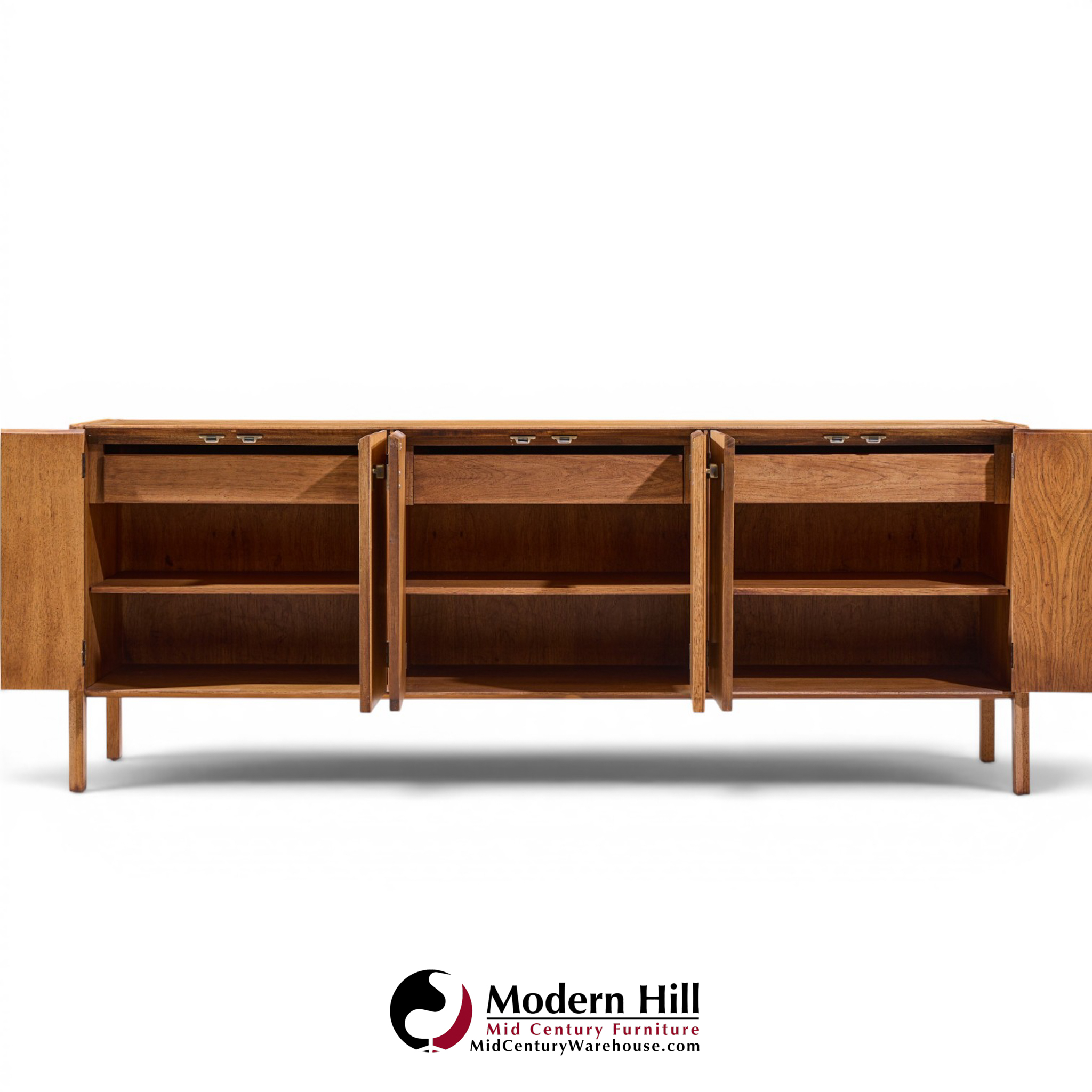 Jack Cartwright for Founders Style Mid Century Oak and Brass Credenza