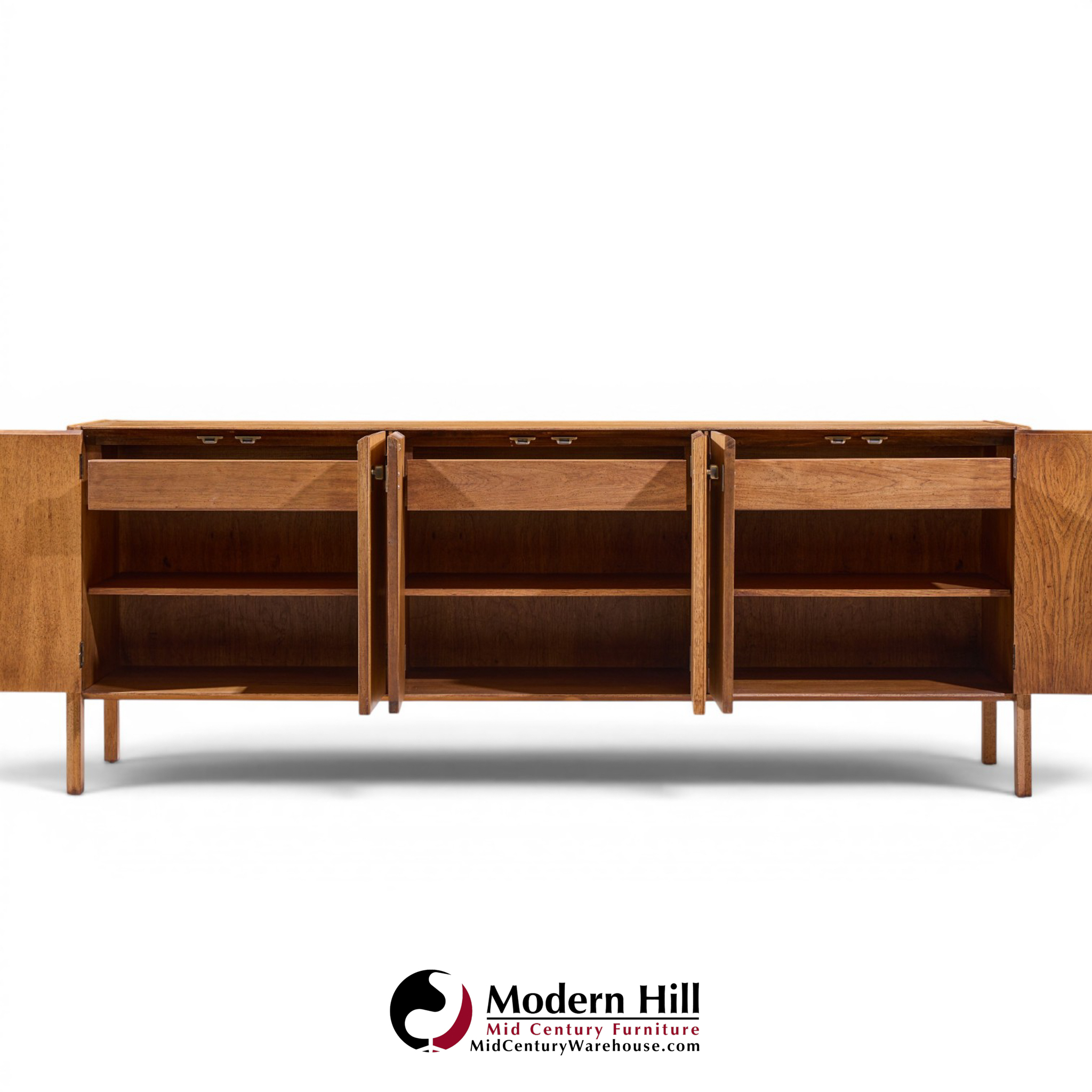 Jack Cartwright for Founders Style Mid Century Oak and Brass Credenza