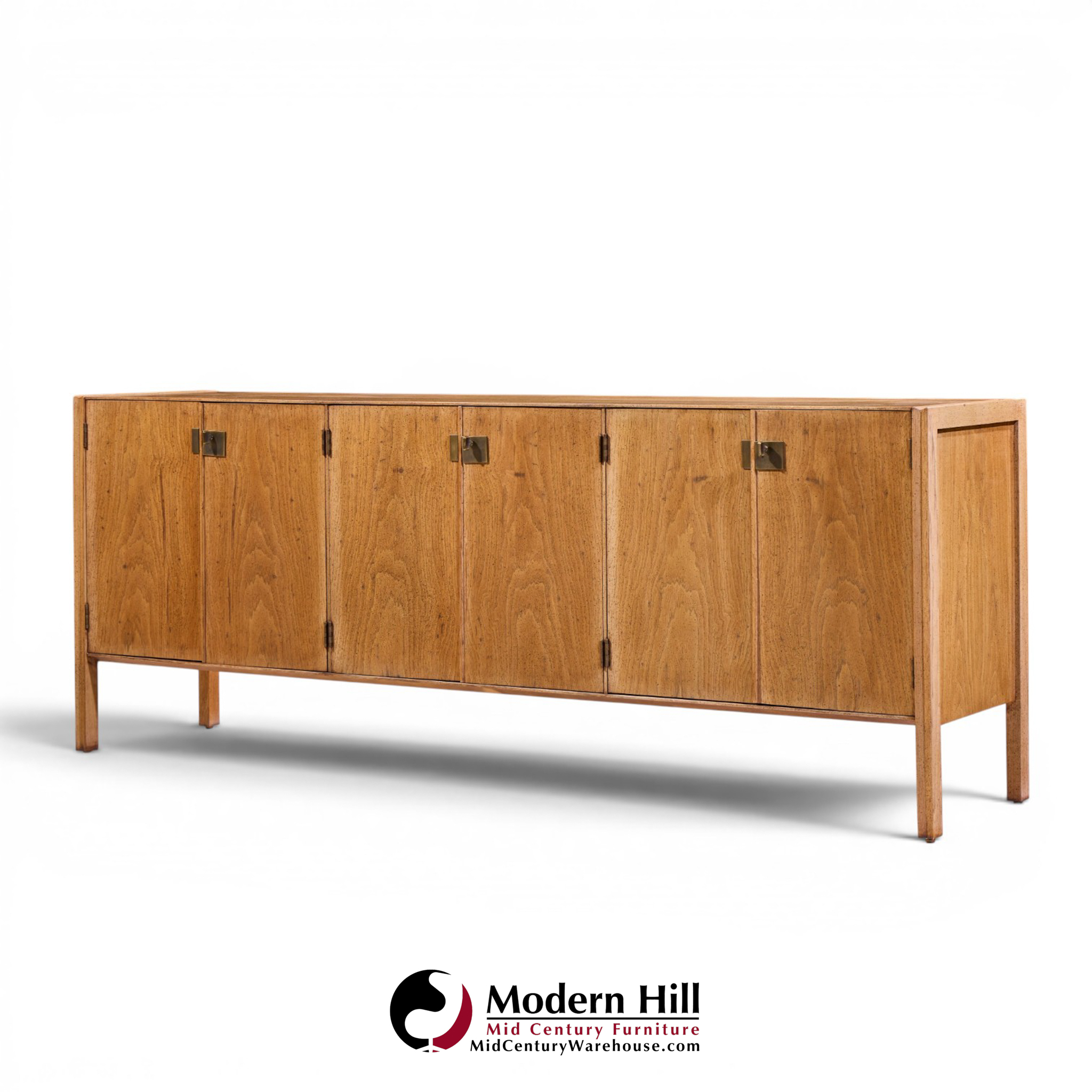 Jack Cartwright for Founders Style Mid Century Oak and Brass Credenza