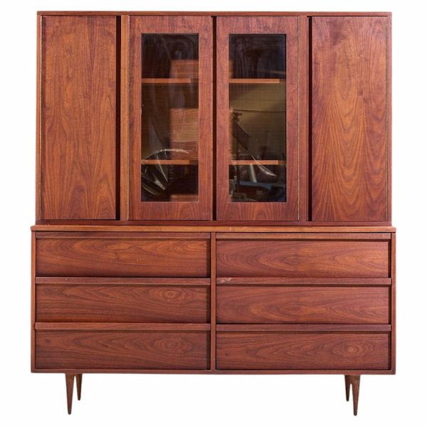jack cartwright for founders style mid century walnut credenza with hutch