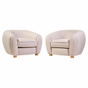 Jean Royère Style Mid Century Polar Bear Lounge Chairs - Pair