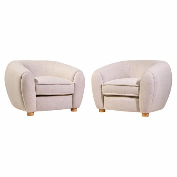 Jean Royère Style Mid Century Polar Bear Lounge Chairs - Pair