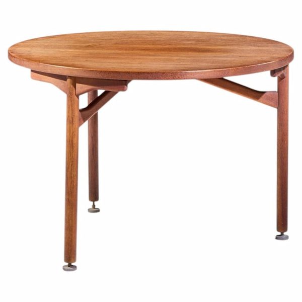 Jens Risom Mid Century Round Walnut Dining Table