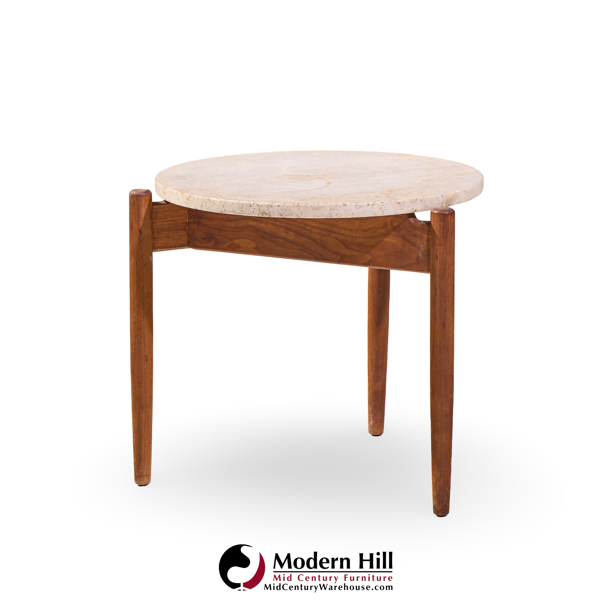 Jens Risom Mid Century Travertine Top Side End Table