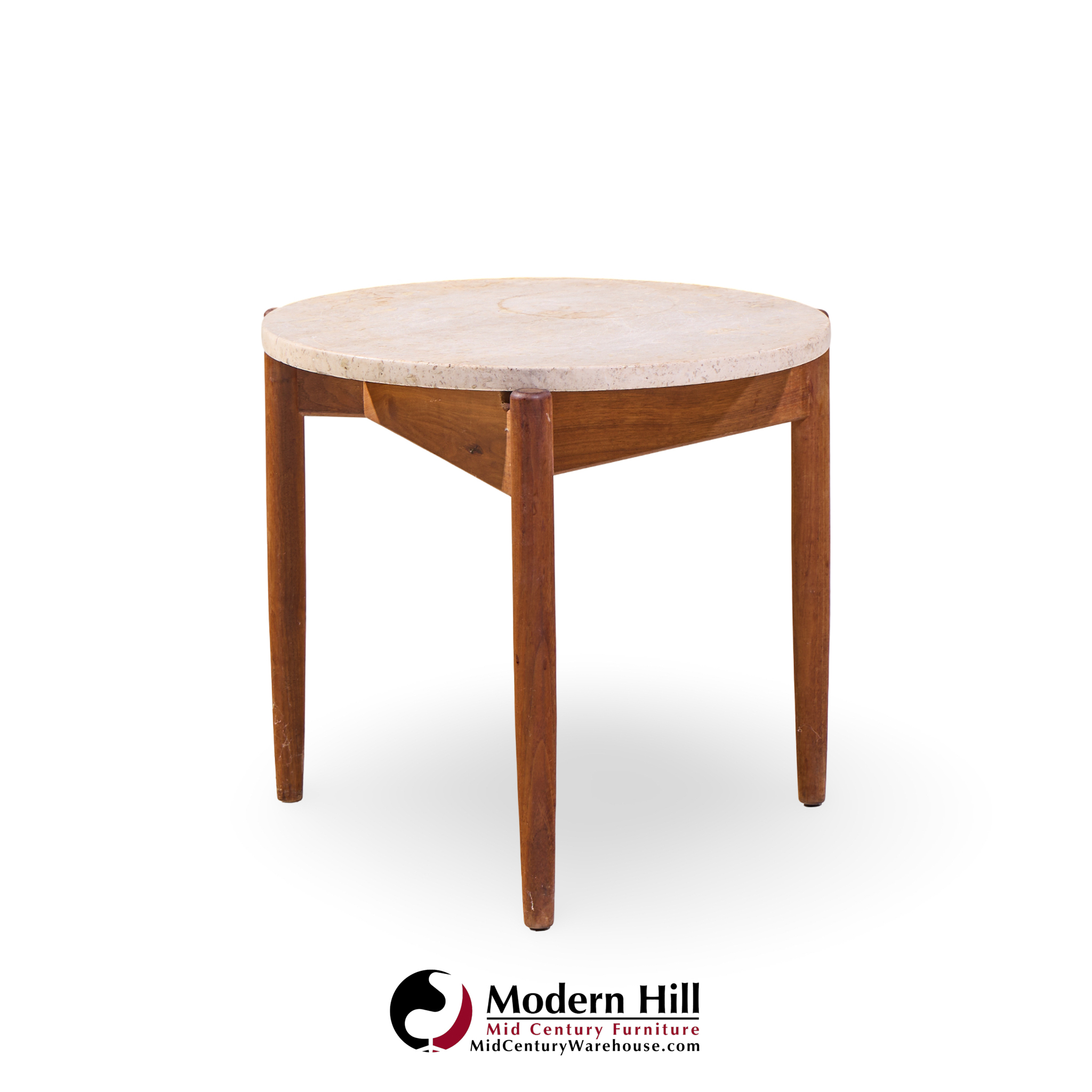 Jens Risom Mid Century Travertine Top Side End Table