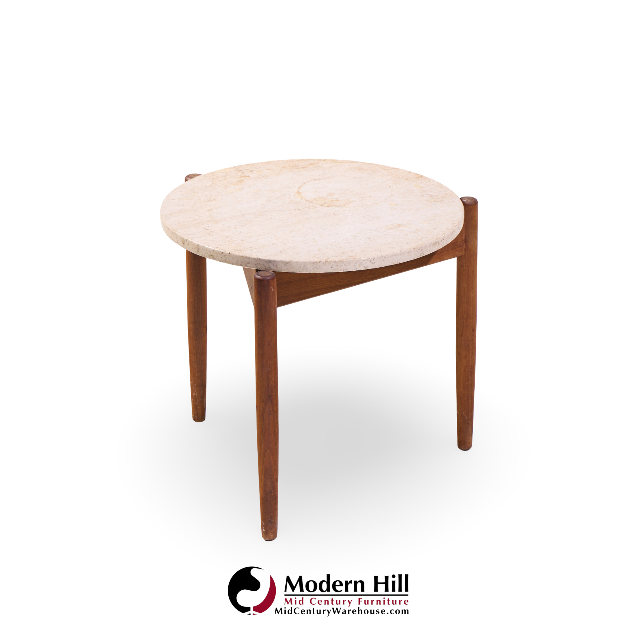 Jens Risom Mid Century Travertine Top Side End Table