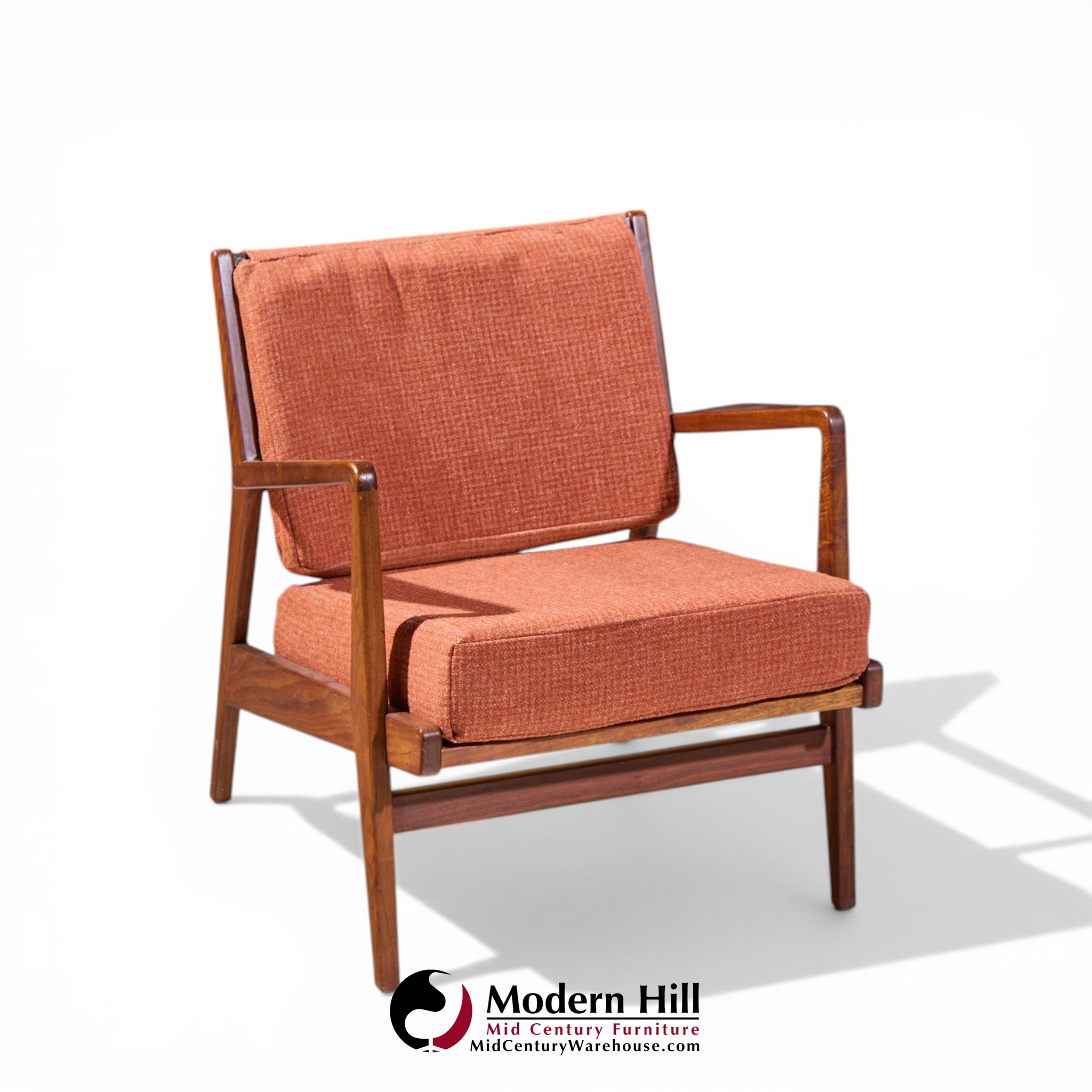 Jens Risom Mid Century Walnut Lounge Chairs - Pair