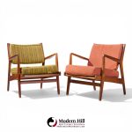Jens Risom Mid Century Walnut Lounge Chairs - Pair