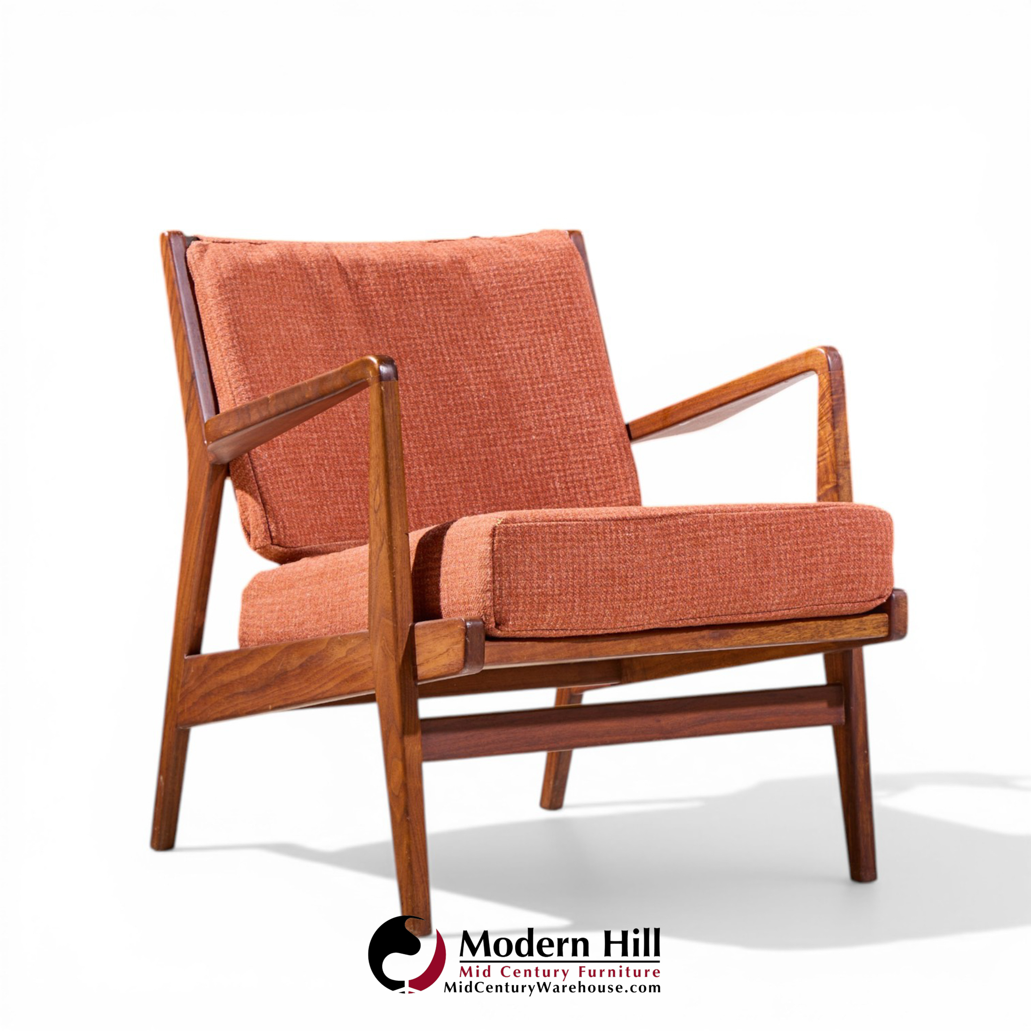 Jens Risom Mid Century Walnut Lounge Chairs - Pair