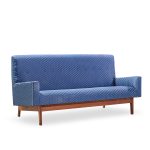 Jens Risom Mid Century Walnut Loveseat Sofa