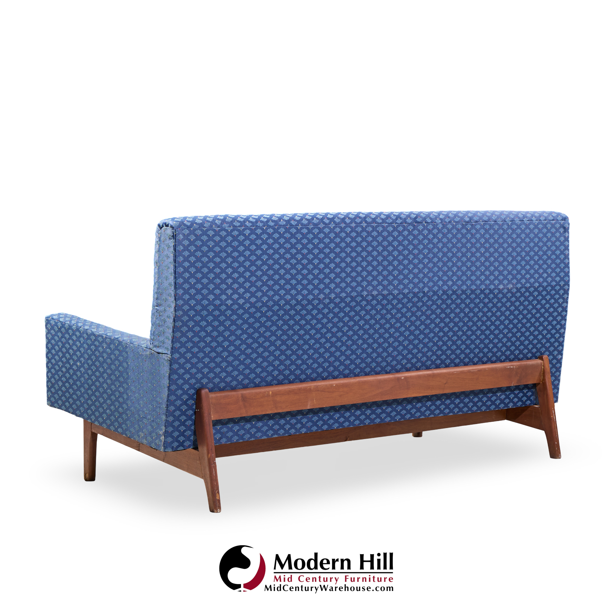 Jens Risom Mid Century Walnut Loveseat Sofa