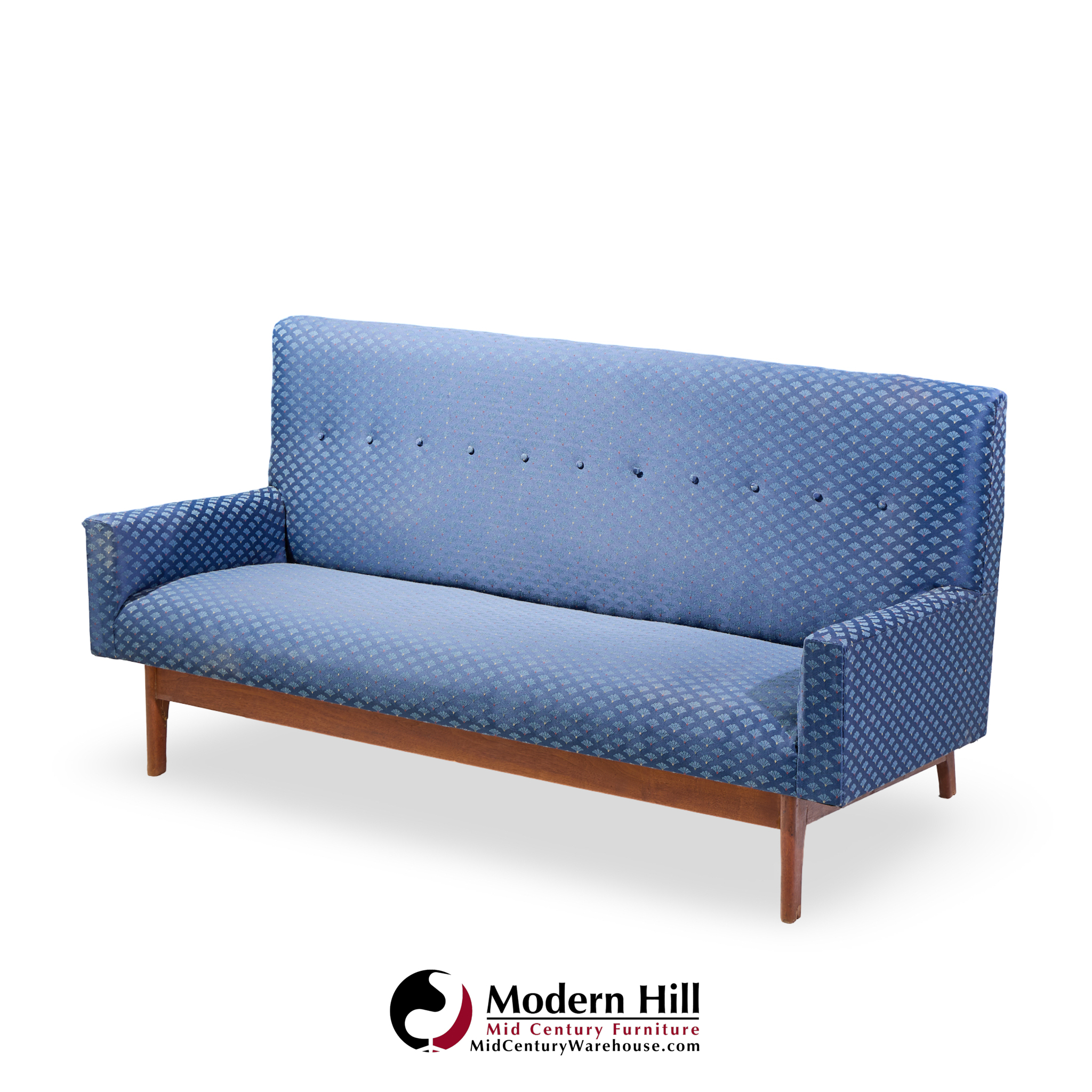 Jens Risom Mid Century Walnut Loveseat Sofa