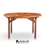 jens risom mid century walnut round expanding dining table with 3 leaves