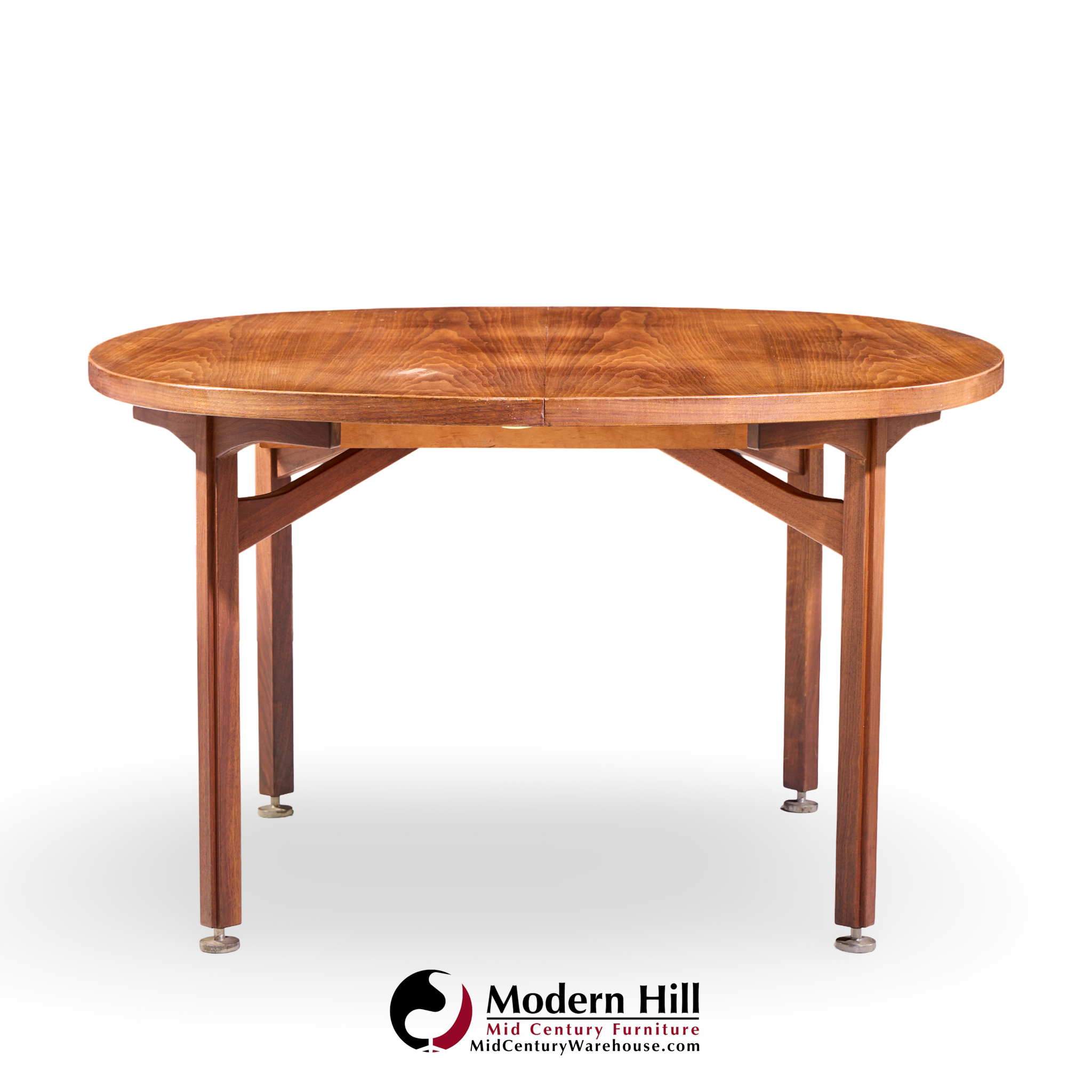 jens risom mid century walnut round expanding dining table with 3 leaves