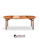 jens risom mid century walnut round expanding dining table with 3 leaves