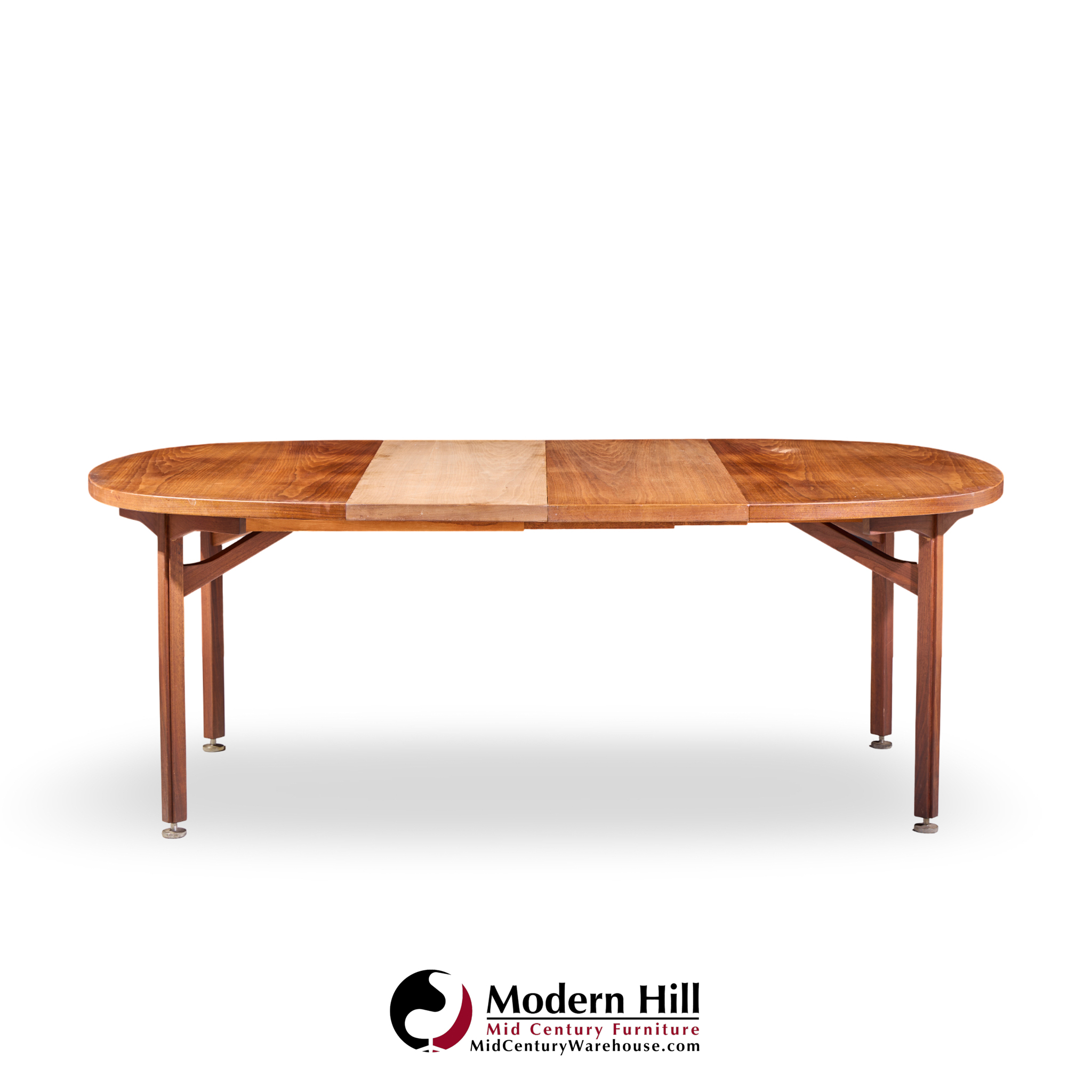 jens risom mid century walnut round expanding dining table with 3 leaves