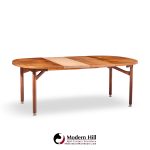 jens risom mid century walnut round expanding dining table with 3 leaves