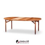 jens risom mid century walnut round expanding dining table with 3 leaves