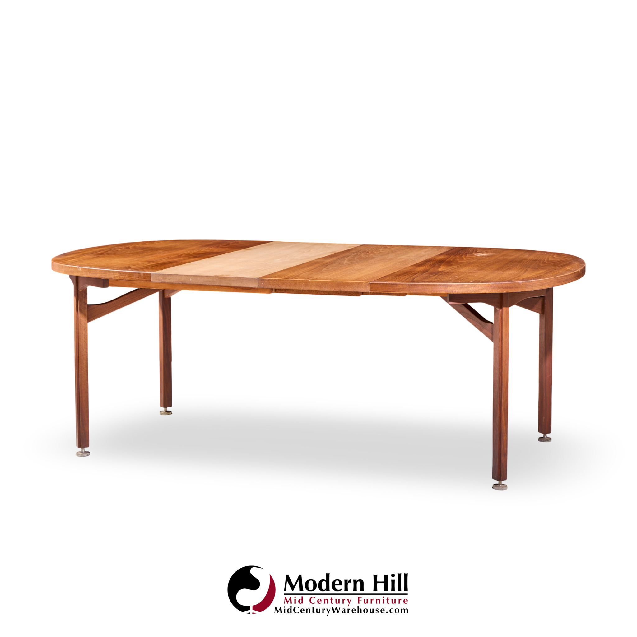 jens risom mid century walnut round expanding dining table with 3 leaves