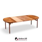 jens risom mid century walnut round expanding dining table with 3 leaves