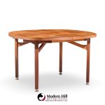 jens risom mid century walnut round expanding dining table with 3 leaves