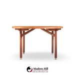jens risom mid century walnut round expanding dining table with 3 leaves