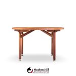 jens risom mid century walnut round expanding dining table with 3 leaves