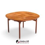 jens risom mid century walnut round expanding dining table with 3 leaves