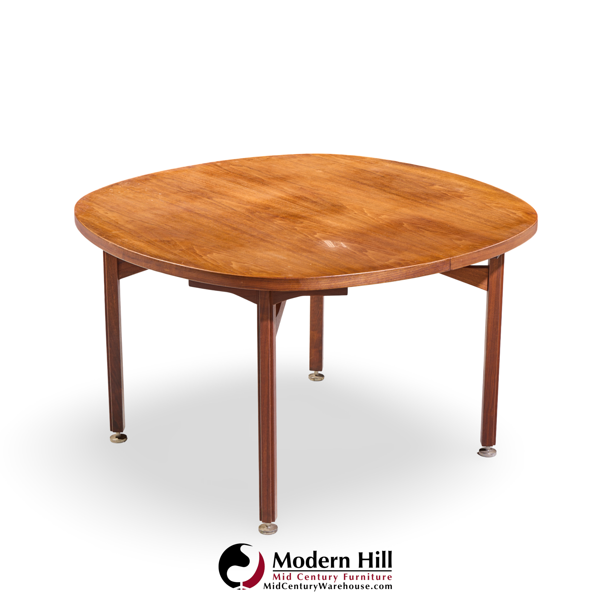 jens risom mid century walnut round expanding dining table with 3 leaves