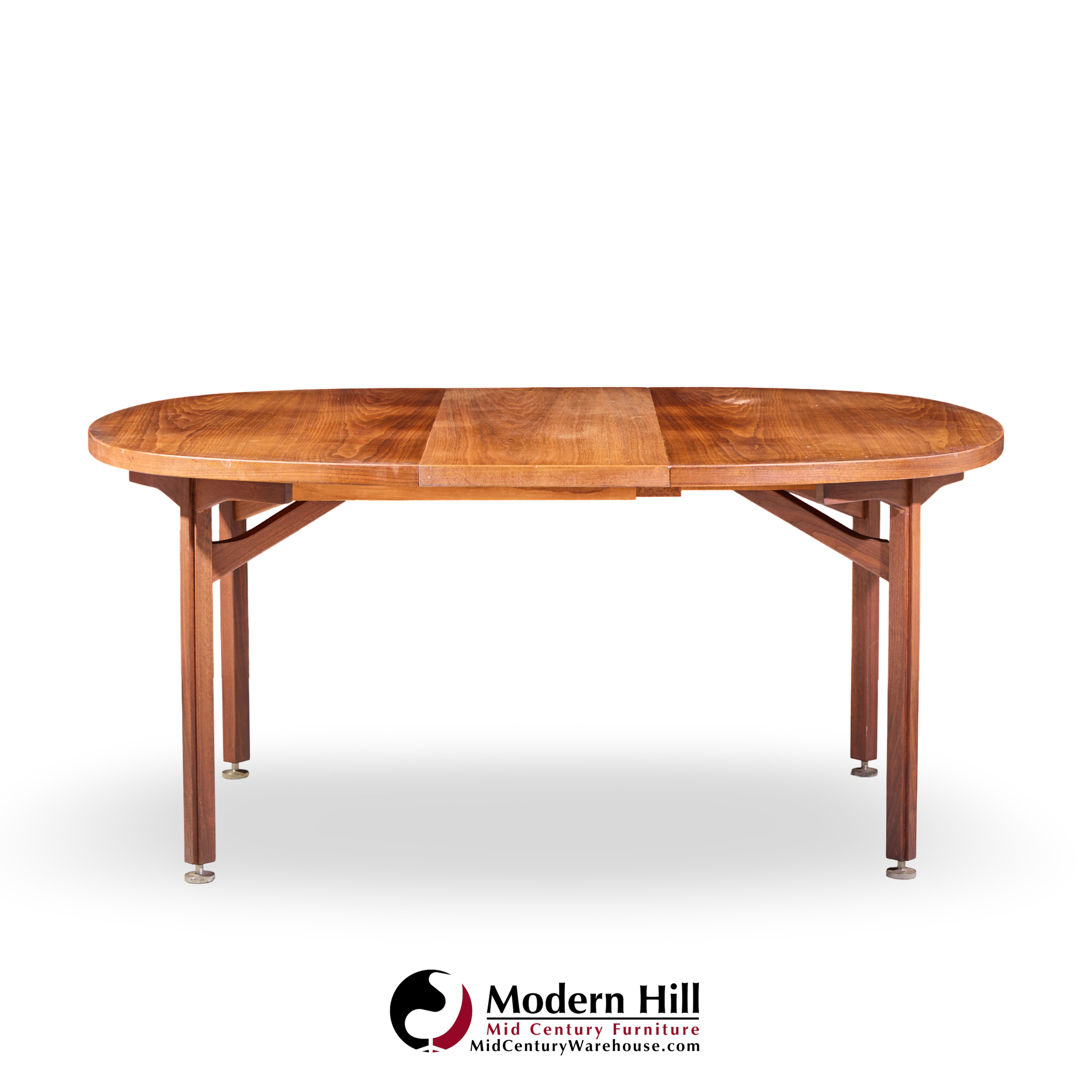 jens risom mid century walnut round expanding dining table with 3 leaves