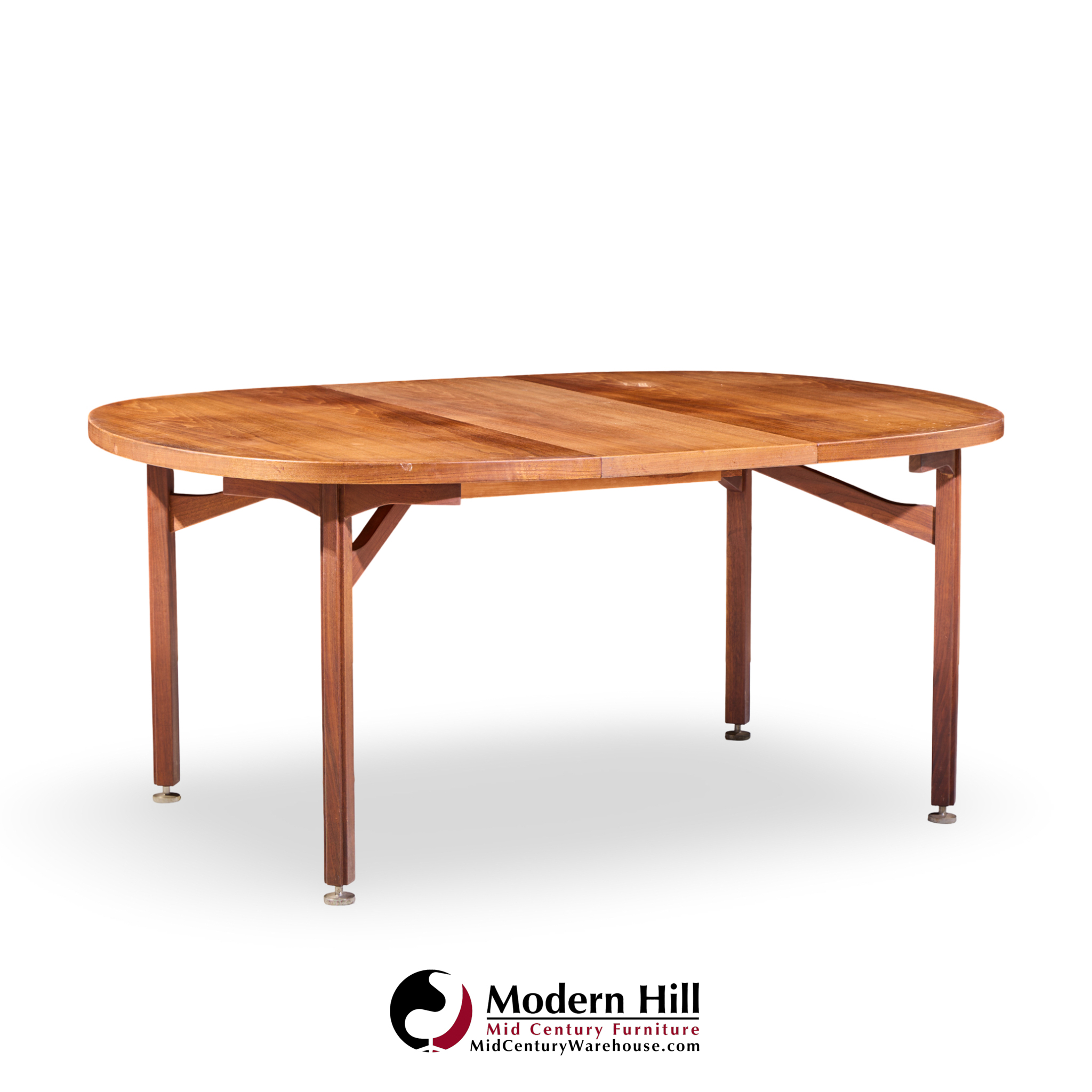jens risom mid century walnut round expanding dining table with 3 leaves