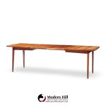 jens risom mid century walnut surfboard expanding dining table with 2 leaves