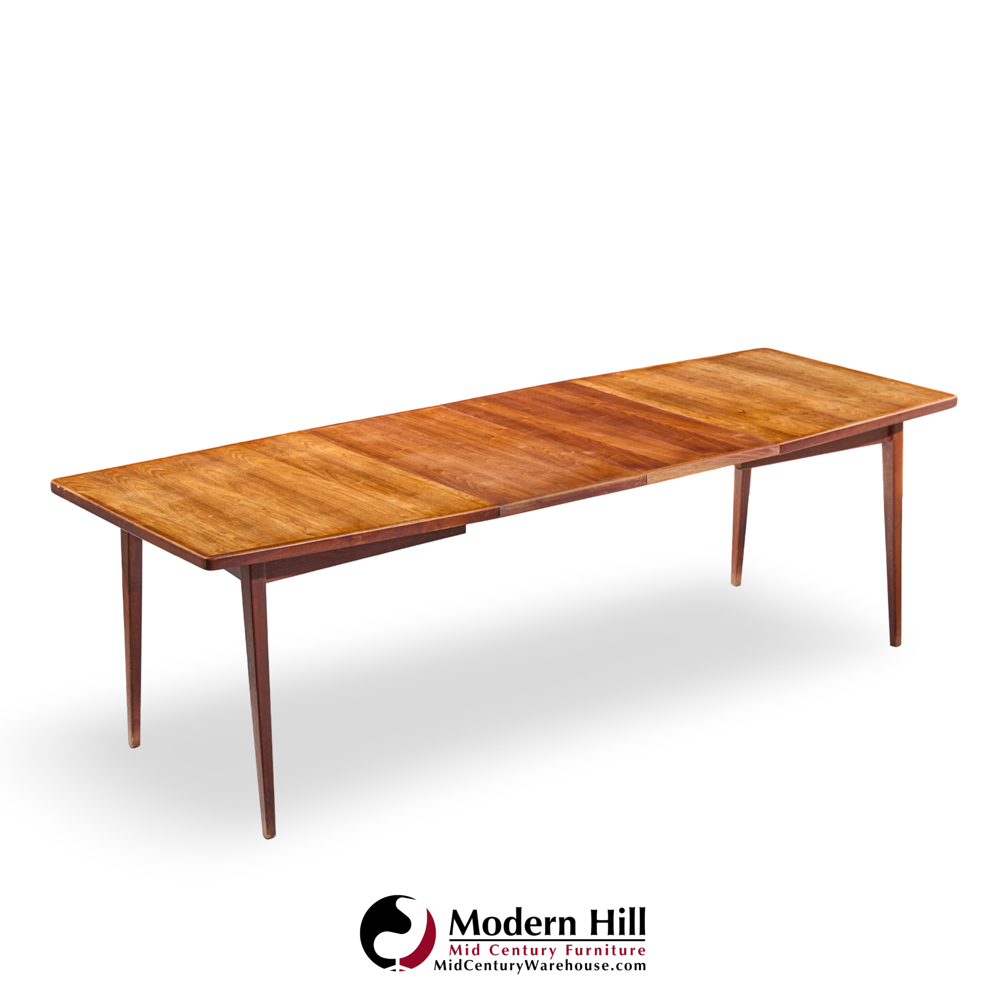 jens risom mid century walnut surfboard expanding dining table with 2 leaves