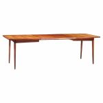jens risom mid century walnut surfboard expanding dining table with 2 leaves