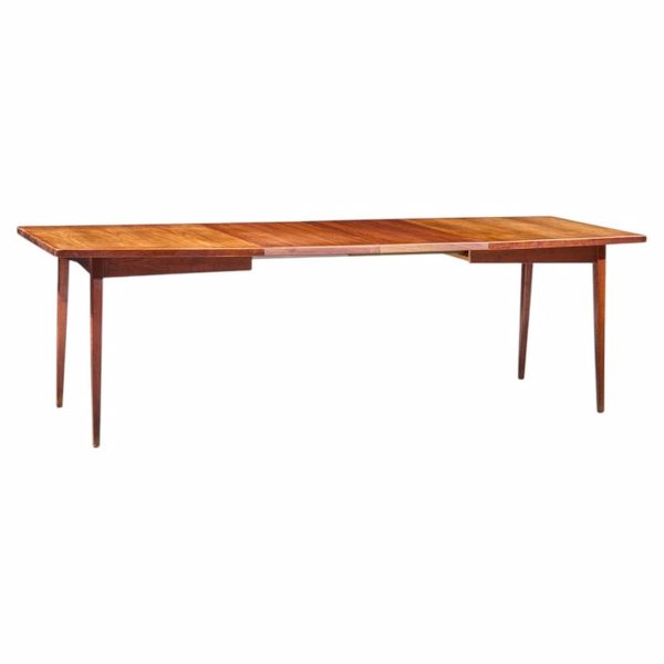 Jens Risom Mid Century Walnut Surfboard Expanding Dining Table with 2 Leaves