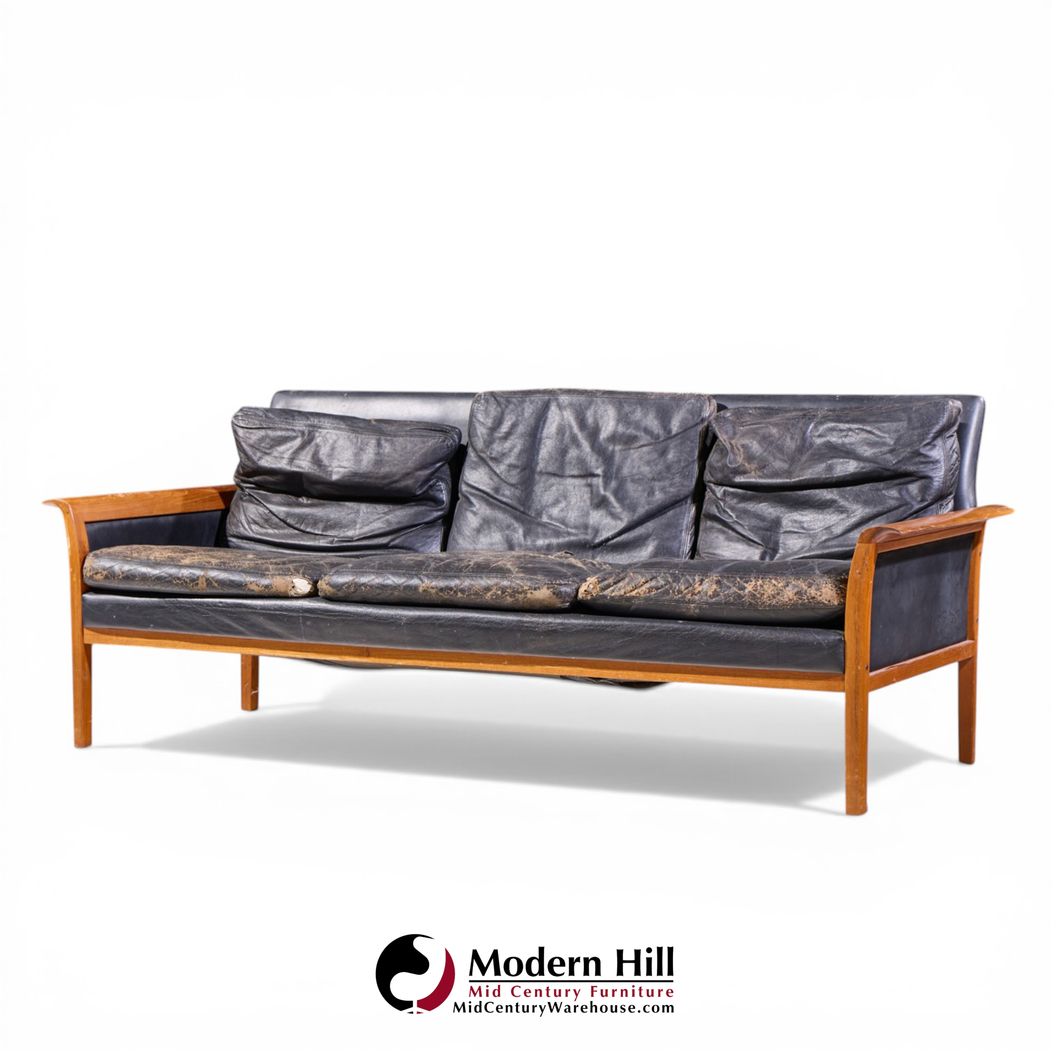 Knut Sæter for Vatne Møbler Mid Century Norwegian Teak and Leather Loveseat Sofa