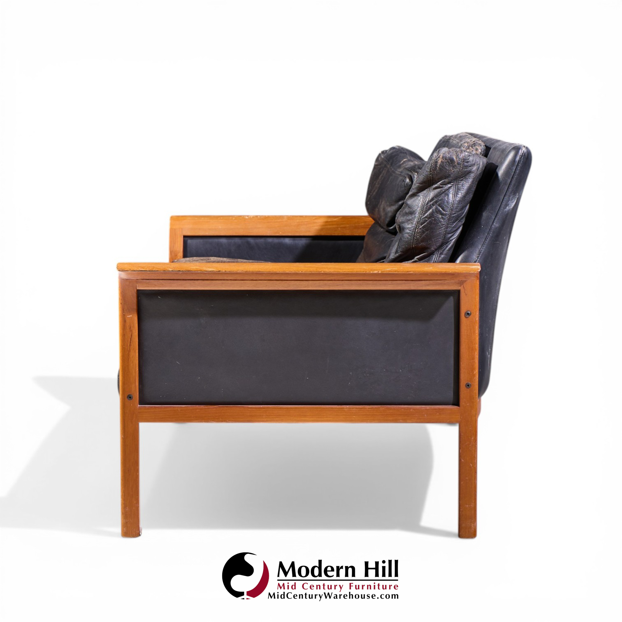 Knut Sæter for Vatne Møbler Mid Century Norwegian Teak and Leather Loveseat Sofa