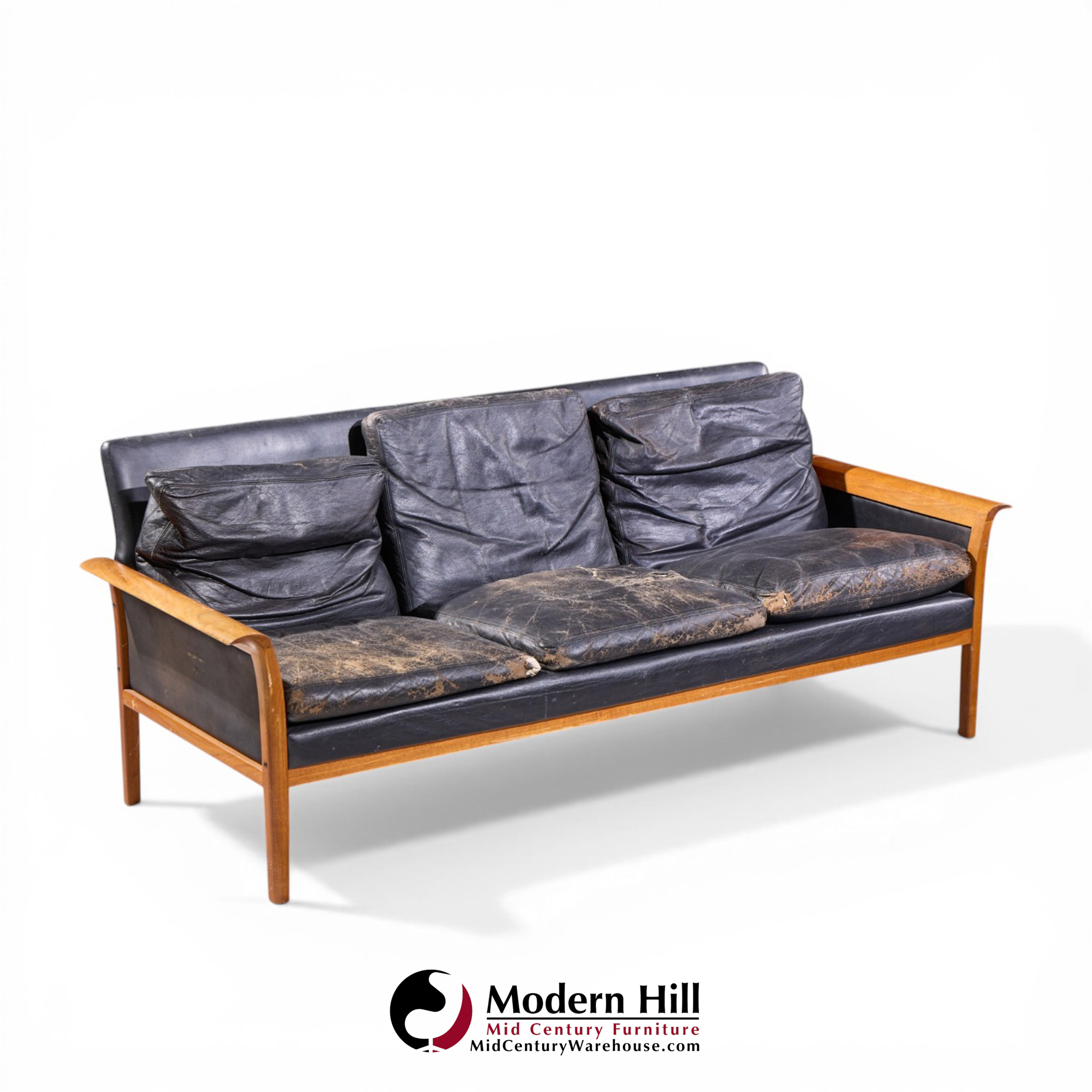 Knut Sæter for Vatne Møbler Mid Century Norwegian Teak and Leather Loveseat Sofa